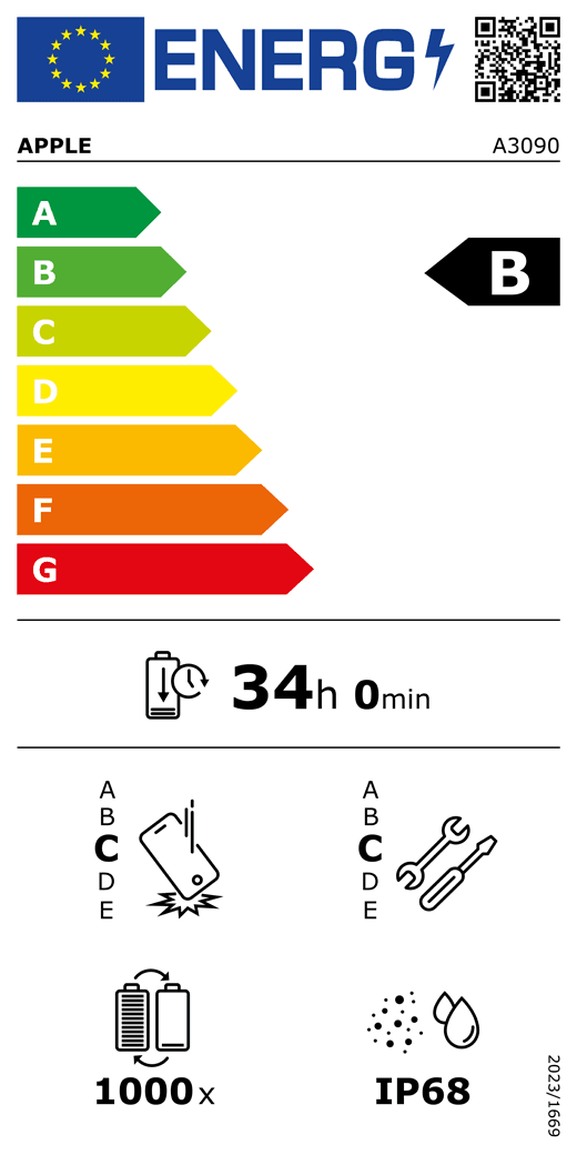 iPhone 15 hivatalos EU-energiacímkéje