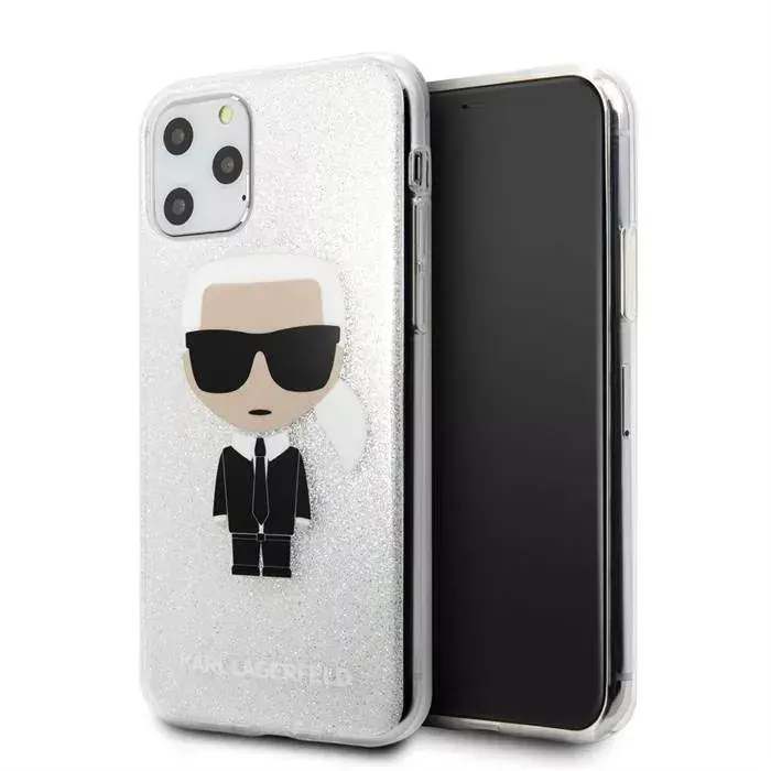 Karl Lagerfeld iPhone 11 Pro ezüst tok Glitter Ikonik Karl – termékfotó