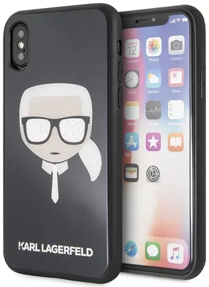 Karl Lagerfeld iPhone X/Xs fekete Iconic Glitter Karl's Head – termékfotó
